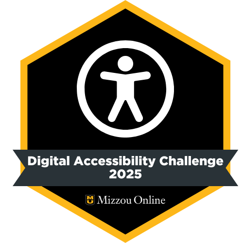 Digital accessibility challenge with outline of person on a black and gold badge