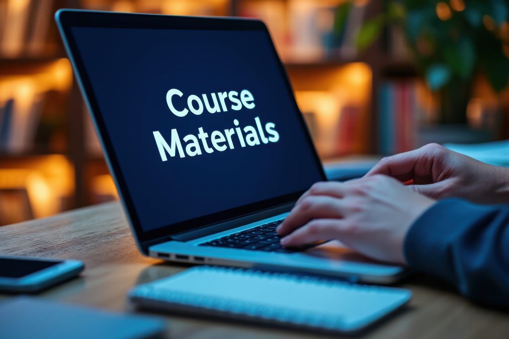 Laptop displaying course materials on the screen